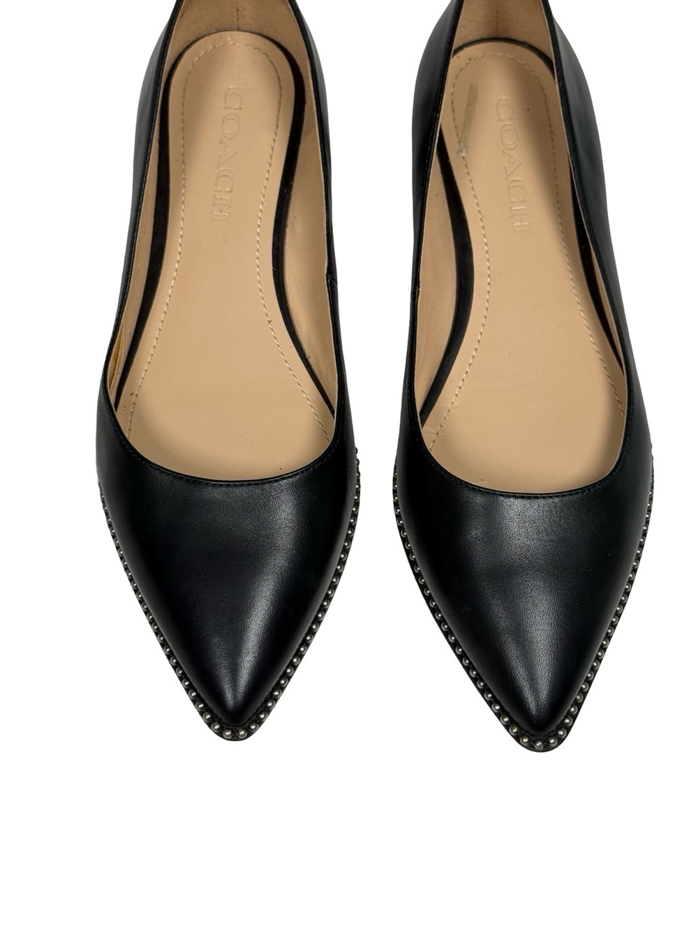 Coach Viviana Beadchain Women 6.5 Black Leather Pointed Toe Skimmer Ballet Flats - Picture 8 of 14